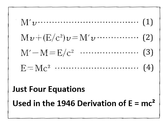 Four equations used in the paper that derived E = Mc2